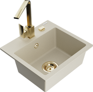 Mexen Milo 1-compartment granite sink with a kitchen mixer tap Rita, Beige - 6505-69-670300-50