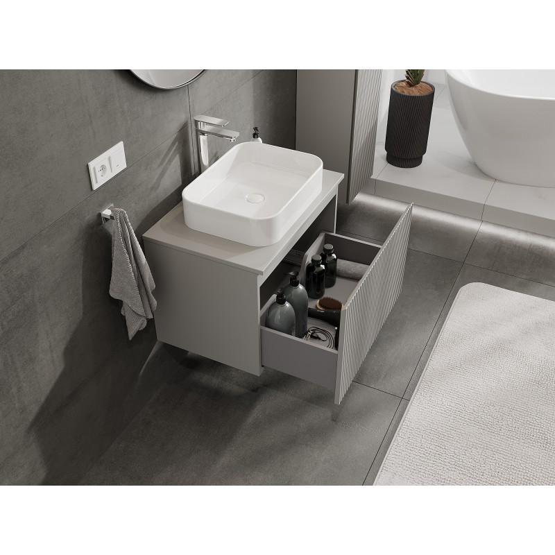 Mexen Rivel 70 cm Bathroom Vanity with Countertop, 1 Drawer, Ribbed, Matte Gray - 91A20-07047-1-BFC62
