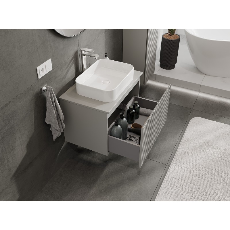 Mexen Rivel bathroom cabinet under-sink 70 cm with countertop, 1 drawer, fluted, grey matte - 91A20-07047-1-BFC62