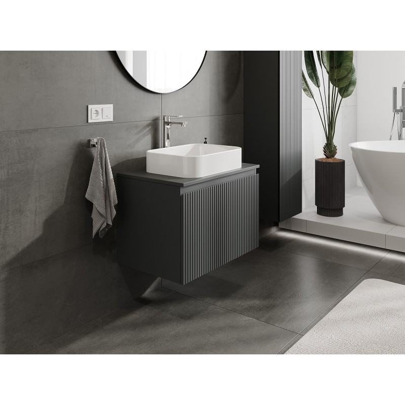 Mexen Rivel 70 cm Bathroom Vanity Cabinet with Top, 1 Drawer, Fluted, Matte Graphite - 91A20-07047-1-BFC66