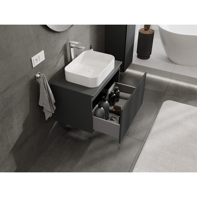 Mexen Rivel 70 cm Under-Sink Bathroom Cabinet with Countertop, 1 Drawer, Grooved, Matte Graphite - 91A20-07047-1-BFC66