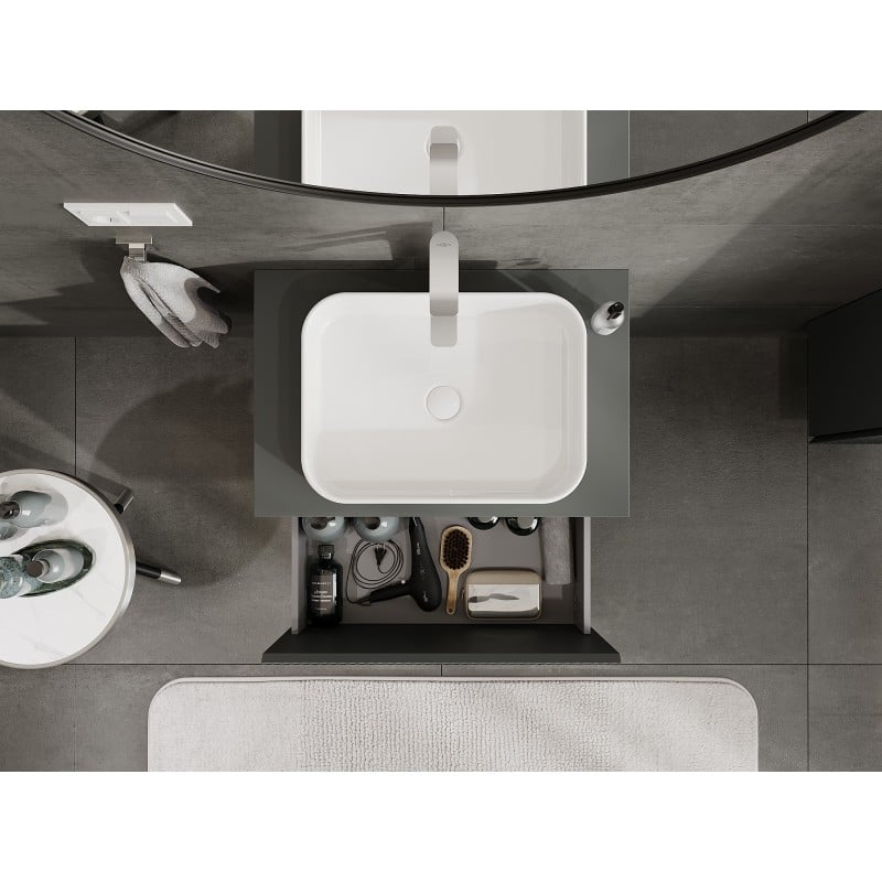 Mexen Rivel 70 cm Under-Sink Bathroom Cabinet with Countertop, 1 Drawer, Grooved, Matte Graphite - 91A20-07047-1-BFC66