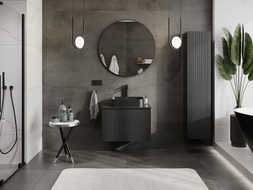Mexen Rivel 70 cm bathroom vanity cabinet with countertop, 1 drawer, fluted, matte black - 91A20-07047-1-BFC71