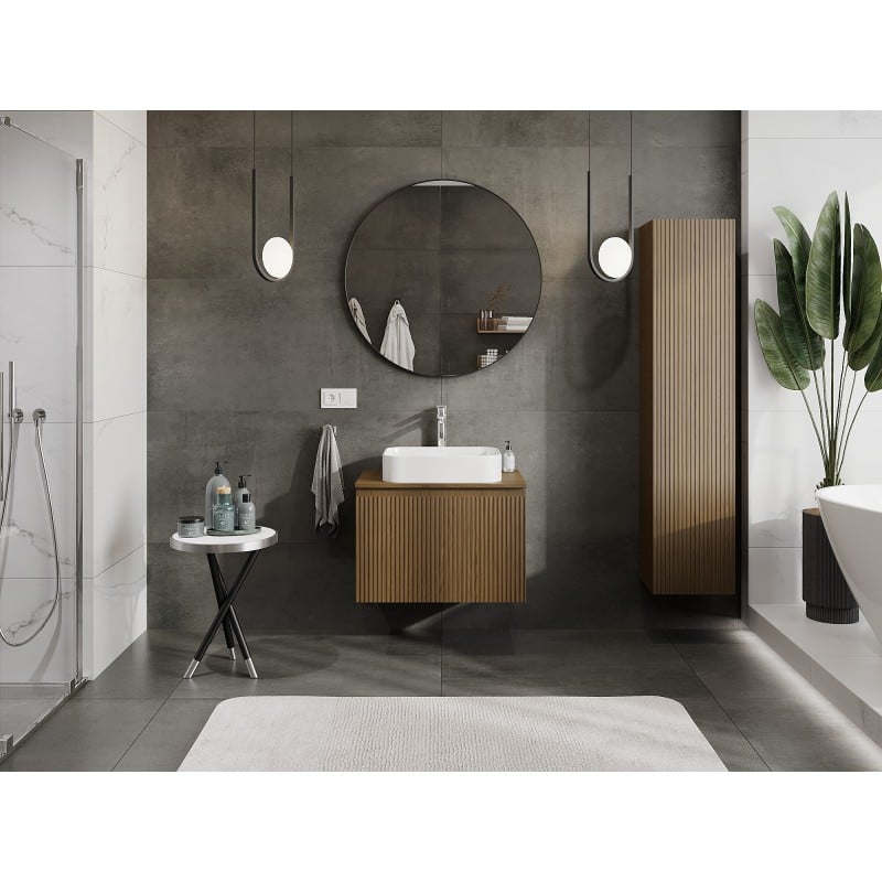 Mexen Rivel Bathroom Cabinet 70 cm with Countertop, 1 Drawer, Fluted, Walnut - 91A20-07047-1-BFC86