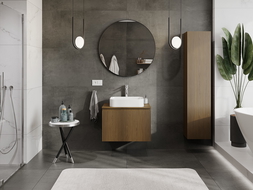 Mexen Rivel Bathroom Cabinet 70 cm with Countertop, 1 Drawer, Fluted, Walnut - 91A20-07047-1-BFC86