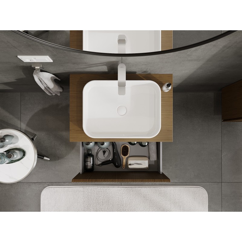 Mexen Rivel Bathroom Cabinet 70 cm with Countertop, 1 Drawer, Fluted, Walnut - 91A20-07047-1-BFC86