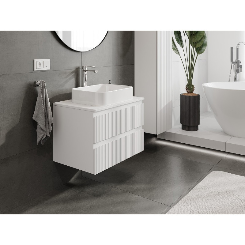 Mexen Rivel 70 cm bathroom vanity cabinet with countertop, 2 drawers, grooved, matte white - 91A20-07047-2-BFFC01