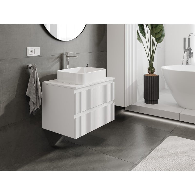 Mexen Rivel bathroom cabinet under sink 70 cm with countertop, 2 drawers, grooved, matt white - 91A20-07047-2-BFFC01