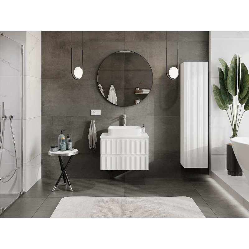 Mexen Rivel 70 cm bathroom vanity cabinet with countertop, 2 drawers, grooved, matte white - 91A20-07047-2-BFFC01