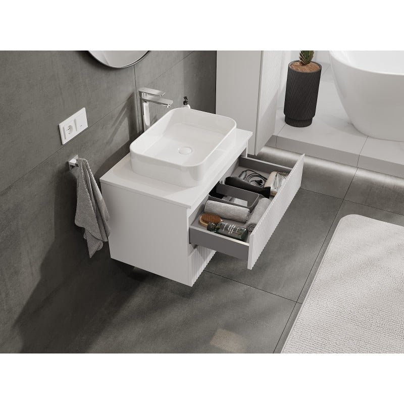 Mexen Rivel bathroom cabinet under sink 70 cm with countertop, 2 drawers, grooved, matt white - 91A20-07047-2-BFFC01