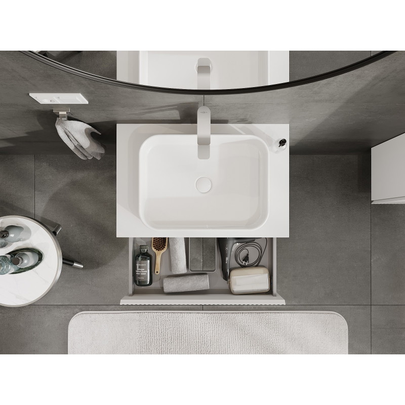 Mexen Rivel 70 cm bathroom vanity cabinet with countertop, 2 drawers, grooved, matte white - 91A20-07047-2-BFFC01