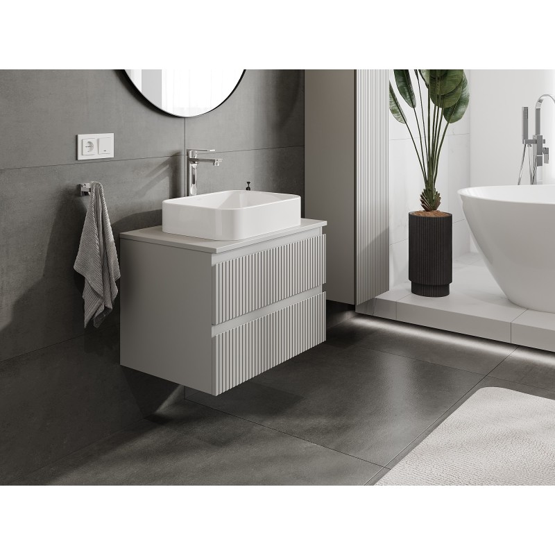 Mexen Rivel bathroom cabinet 70 cm with countertop, 2 drawers, fluted, matte grey - 91A20-07047-2-BFFC62