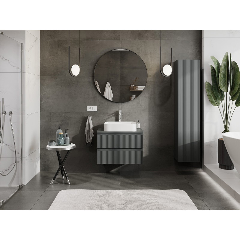 Mexen Rivel bathroom cabinet under washbasin 70 cm with countertop, 2 drawers, fluted, matte graphite - 91A20-07047-2-BFFC66
