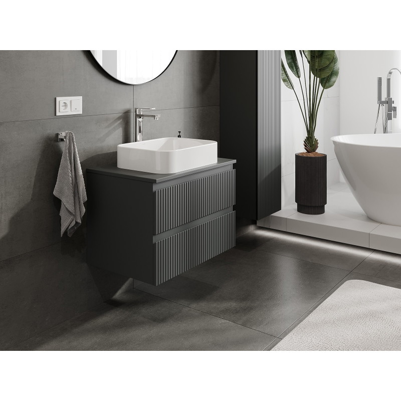Mexen Rivel bathroom cabinet under washbasin 70 cm with countertop, 2 drawers, fluted, matte graphite - 91A20-07047-2-BFFC66