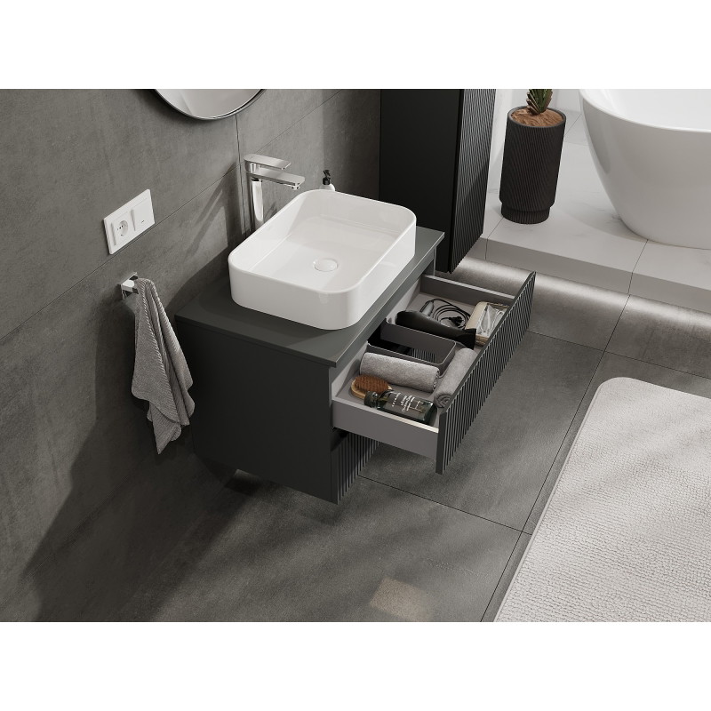 Mexen Rivel bathroom cabinet under washbasin 70 cm with countertop, 2 drawers, fluted, matte graphite - 91A20-07047-2-BFFC66