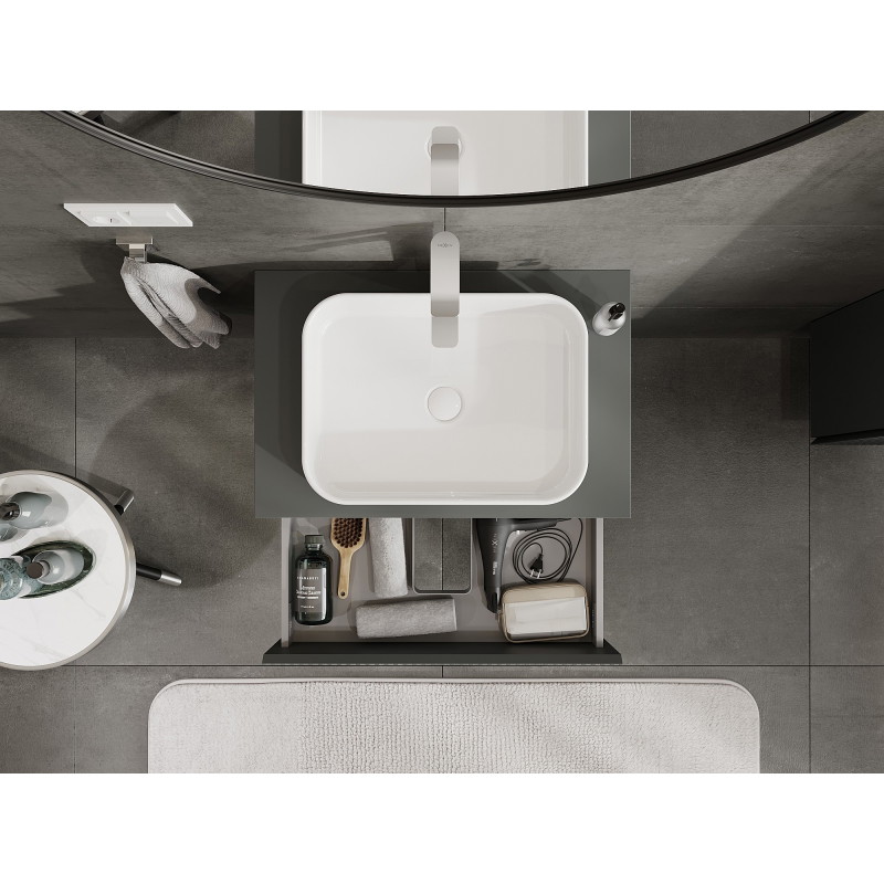 Mexen Rivel bathroom cabinet under washbasin 70 cm with countertop, 2 drawers, fluted, matte graphite - 91A20-07047-2-BFFC66