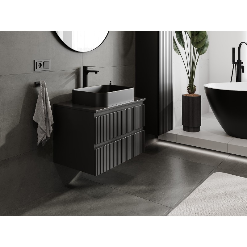 Mexen Rivel bathroom cabinet under the sink 70 cm with countertop, 2 drawers, grooved, black matt - 91A20-07047-2-BFFC71