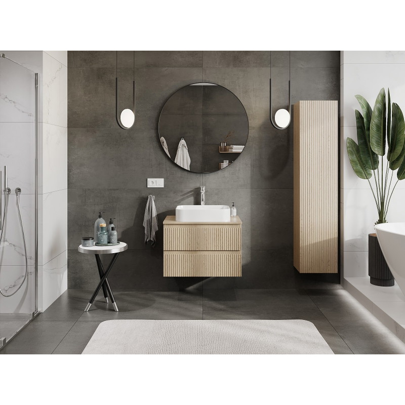 Mexen Rivel 70 cm Bathroom Cabinet with Countertop, 2 Drawers, Fluted, Oak - 91A20-07047-2-BFFC81