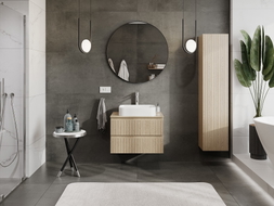 Mexen Rivel 70 cm Bathroom Cabinet with Countertop, 2 Drawers, Fluted, Oak - 91A20-07047-2-BFFC81