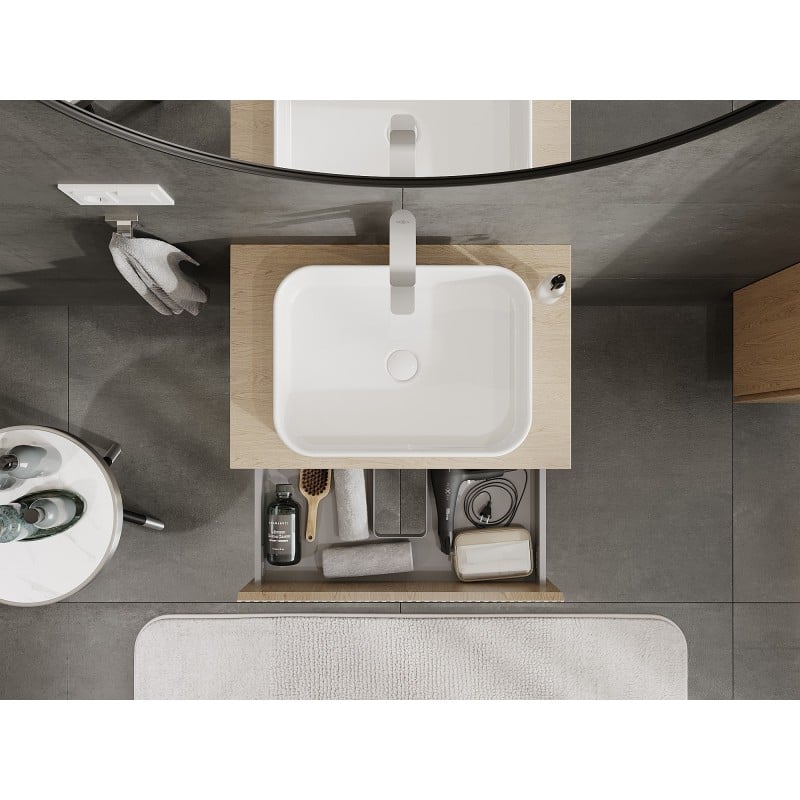 Mexen Rivel 70 cm Under-Sink Bathroom Cabinet with Countertop, 2 Drawers, Grooved, Oak - 91A20-07047-2-BFFC81