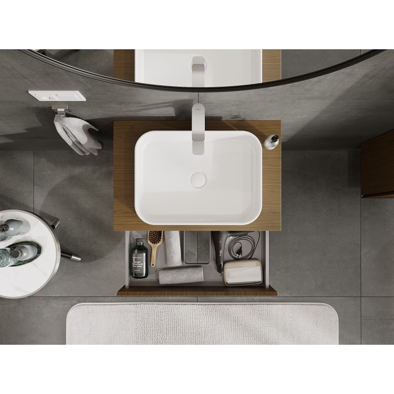 Mexen Rivel bathroom cabinet for washbasin 70 cm with countertop, 2 drawers, grooved, walnut - 91A20-07047-2-BFFC86