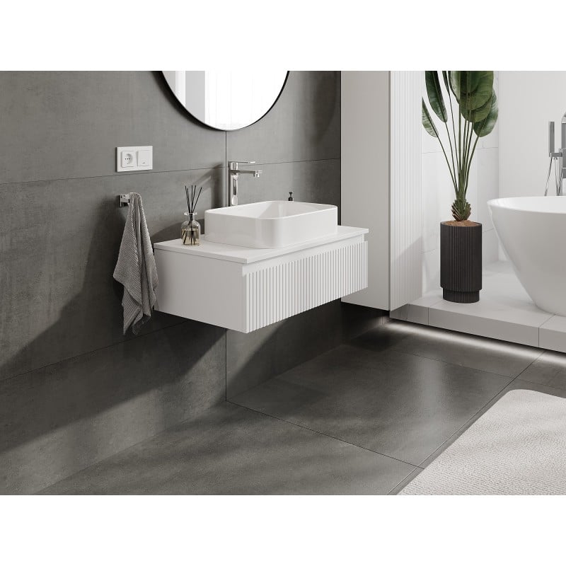 Mexen Rivel bathroom cabinet vanity unit 80 cm with countertop, 1 drawer, fluted, white matte - 91A20-08023-1-BFC01