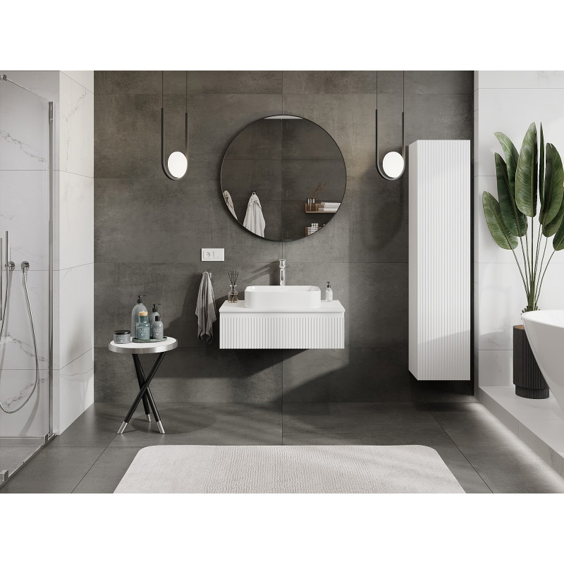 Mexen Rivel 80 cm under-sink bathroom cabinet with countertop, 1 drawer, fluted, white matte - 91A20-08023-1-BFC01