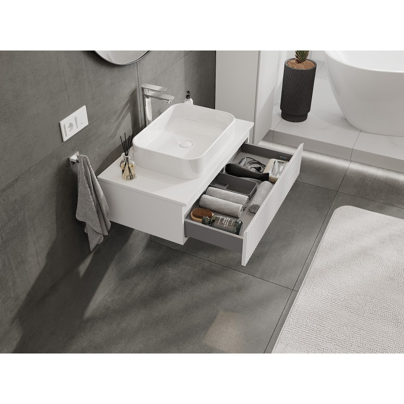 Mexen Rivel 80 cm under-sink bathroom cabinet with countertop, 1 drawer, fluted, white matte - 91A20-08023-1-BFC01