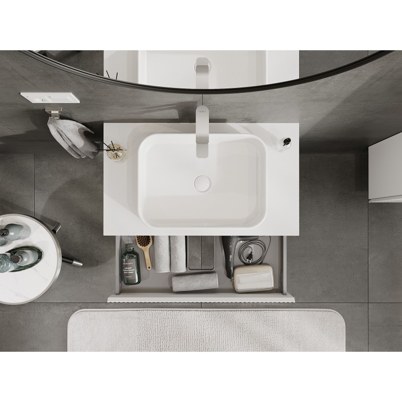 Mexen Rivel 80 cm under-sink bathroom cabinet with countertop, 1 drawer, fluted, white matte - 91A20-08023-1-BFC01