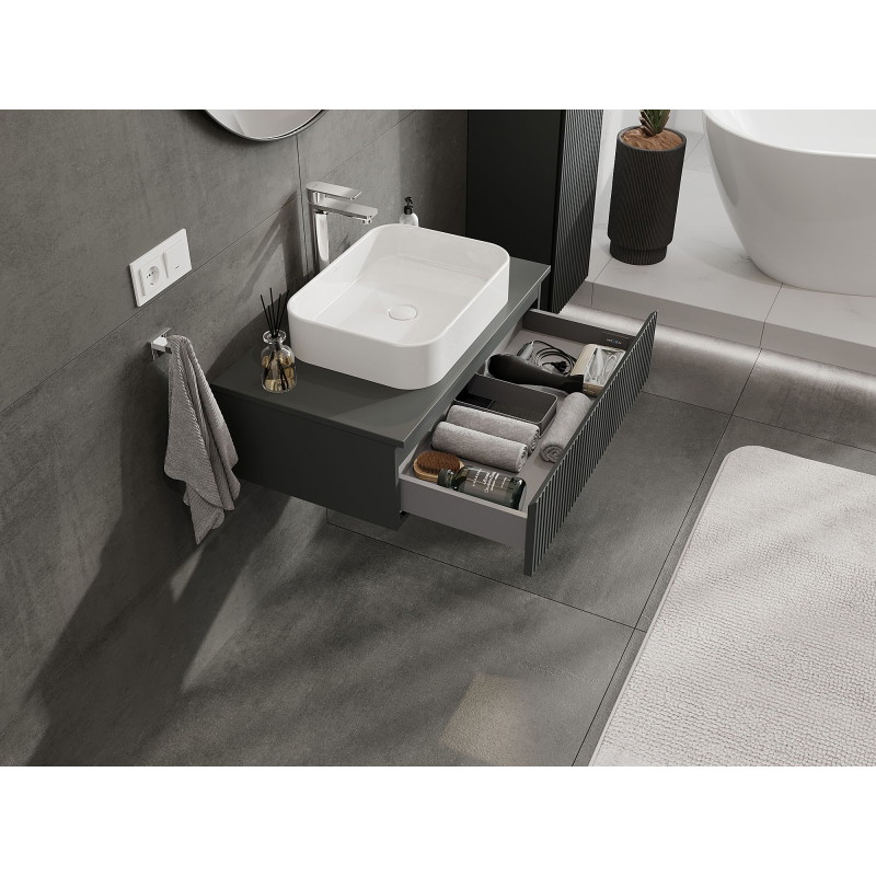 Mexen Rivel bathroom cabinet for a washbasin 80 cm with top, 1 drawer, grooved, matt graphite - 91A20-08023-1-BFC66