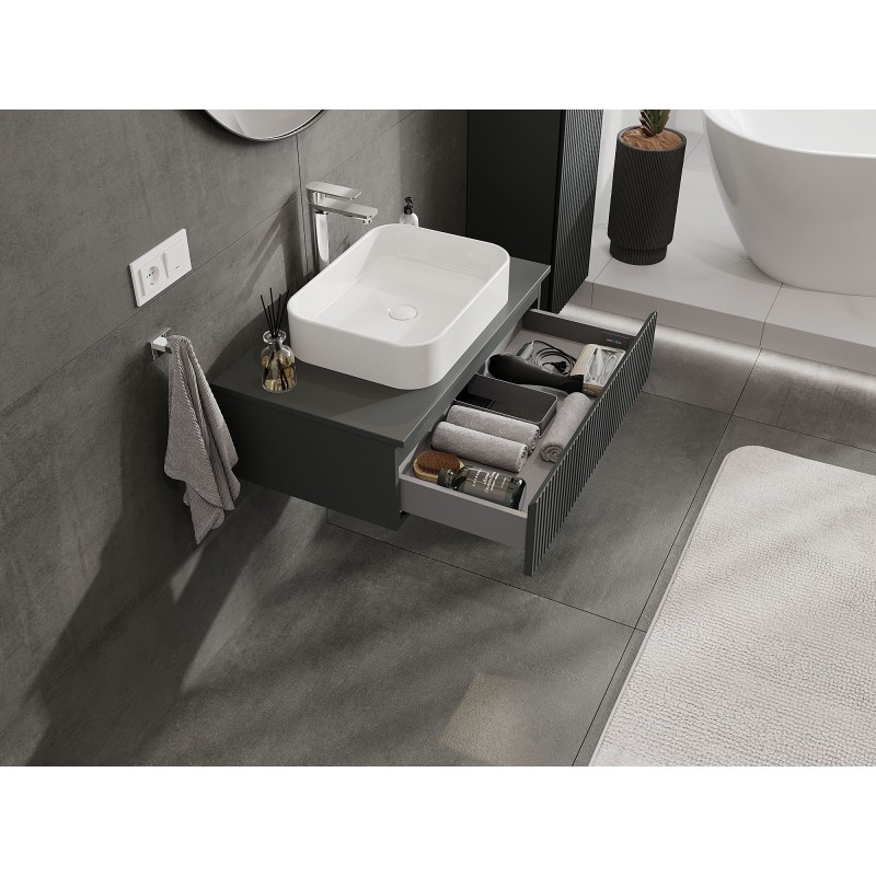 Mexen Rivel bathroom cabinet under-sink 80 cm with countertop, 1 drawer, fluted, matte graphite - 91A20-08023-1-BFC66