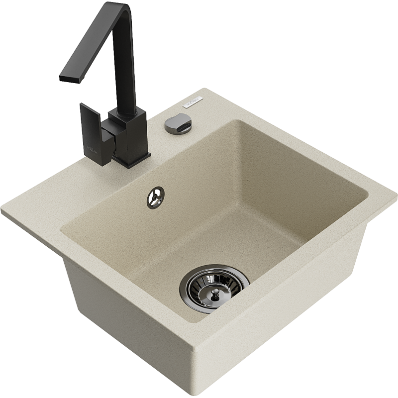 Mexen Milo 1-compartment granite sink with a kitchen mixer tap Rita, Beige - 6505-69-670300-70