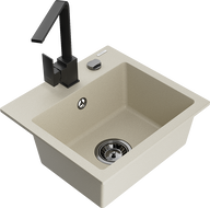 Mexen Milo granite sink single-bowl with kitchen faucet Rita, beige - 6505-69-670300-70
