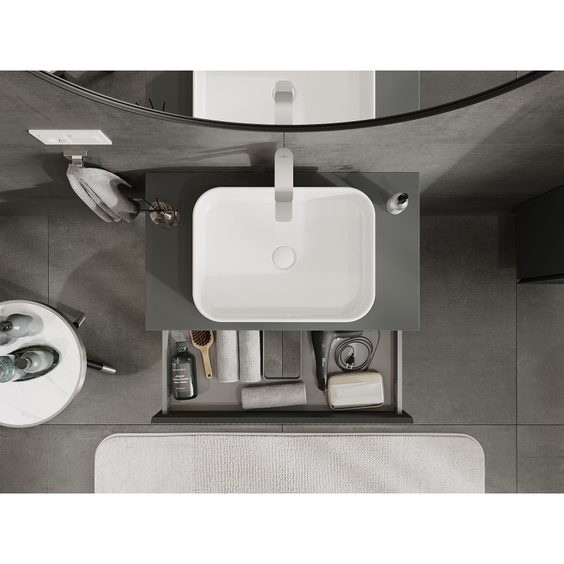 Mexen Rivel bathroom cabinet for a washbasin 80 cm with top, 1 drawer, grooved, matt graphite - 91A20-08023-1-BFC66