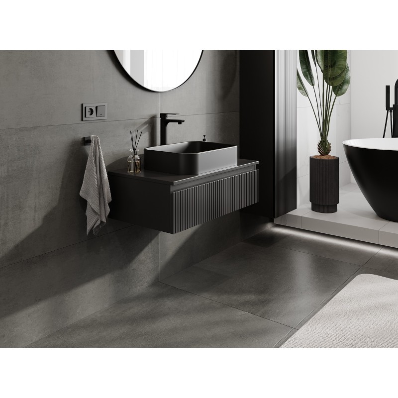 Mexen Rivel bathroom cabinet for washbasin 80 cm with countertop, 1 drawer, grooved, matte black - 91A20-08023-1-BFC71