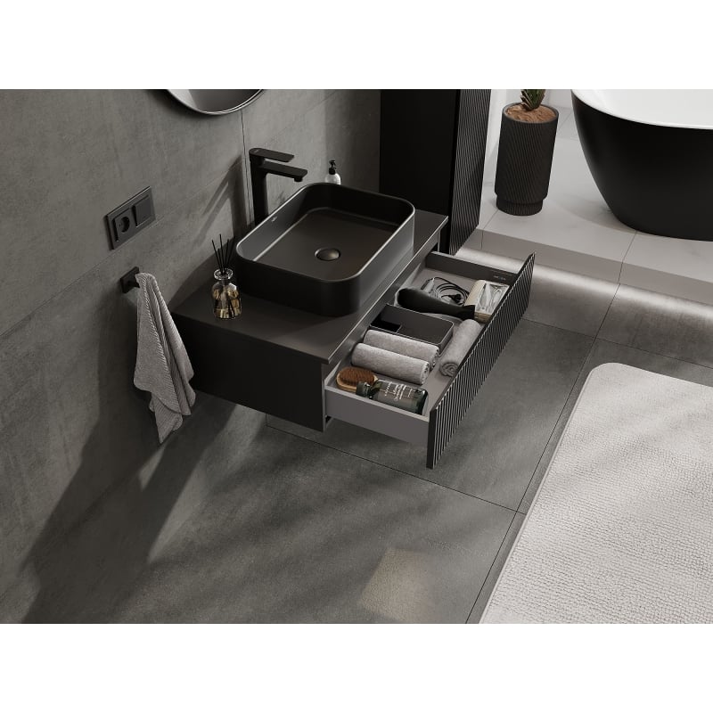 Mexen Rivel bathroom cabinet 80 cm with countertop, 1 drawer, grooved, matte black - 91A20-08023-1-BFC71