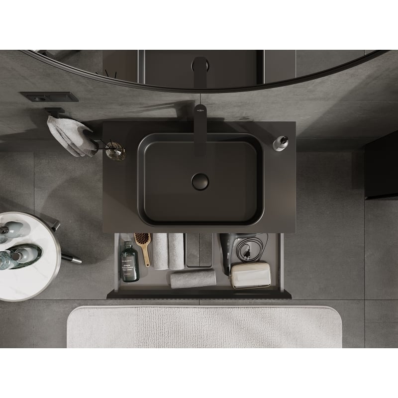Mexen Rivel bathroom cabinet 80 cm with countertop, 1 drawer, grooved, matte black - 91A20-08023-1-BFC71