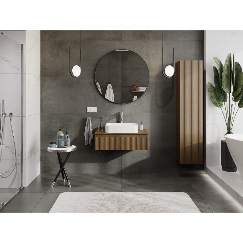 Mexen Rivel bathroom cabinet under-sink 80 cm with countertop, 1 drawer, grooved, walnut - 91A20-08023-1-BFC86