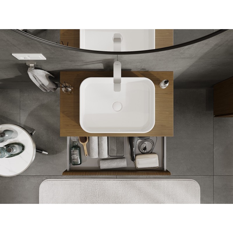 Mexen Rivel bathroom cabinet under-sink 80 cm with countertop, 1 drawer, grooved, walnut - 91A20-08023-1-BFC86