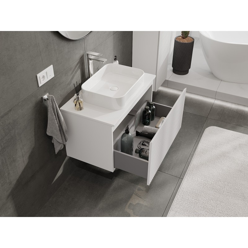 Mexen Rivel bathroom cabinet for washbasin 80 cm with countertop, 1 drawer, grooved, white matte - 91A20-08047-1-BFC01