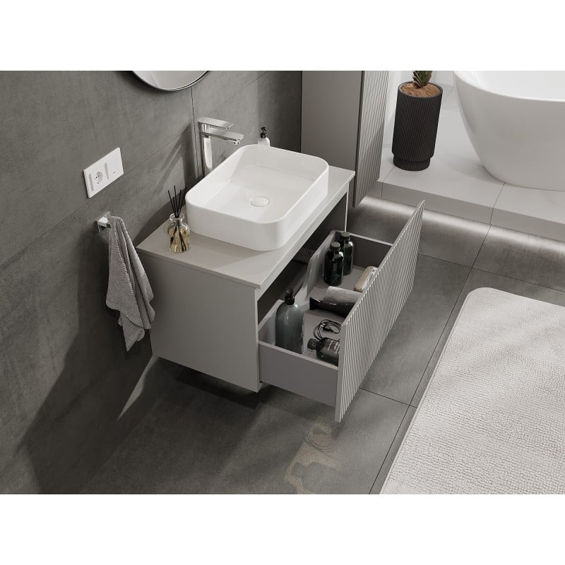 Mexen Rivel bathroom cabinet for washbasin 80 cm with countertop, 1 drawer, grooved, grey matt - 91A20-08047-1-BFC62