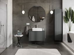 Mexen Rivel bathroom vanity cabinet 80 cm with countertop, 1 drawer, fluted, matte graphite - 91A20-08047-1-BFC66
