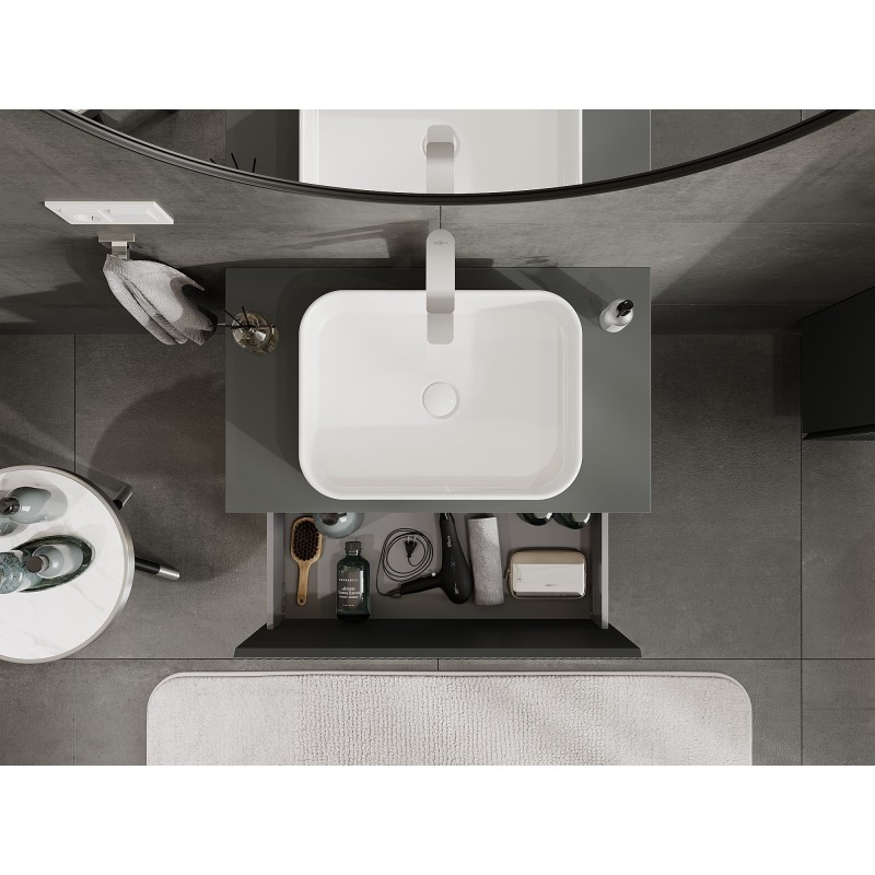 Mexen Rivel bathroom cabinet under the sink 80 cm with countertop, 1 drawer, grooved, graphite matt - 91A20-08047-1-BFC66