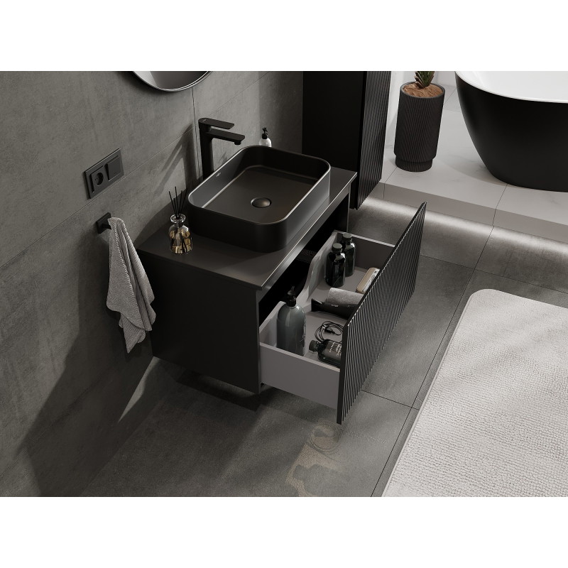 Mexen Rivel 80 cm Bathroom Vanity Cabinet with Countertop, 1 Drawer, Ribbed, Matte Black - 91A20-08047-1-BFC71