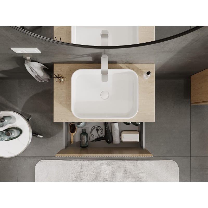 Mexen Rivel bathroom cabinet 80 cm with countertop, 1 drawer, grooved, oak - 91A20-08047-1-BFC81