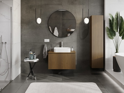 Mexen Rivel 80 cm under-sink bathroom cabinet with countertop, 1 drawer, grooved, walnut - 91A20-08047-1-BFC86