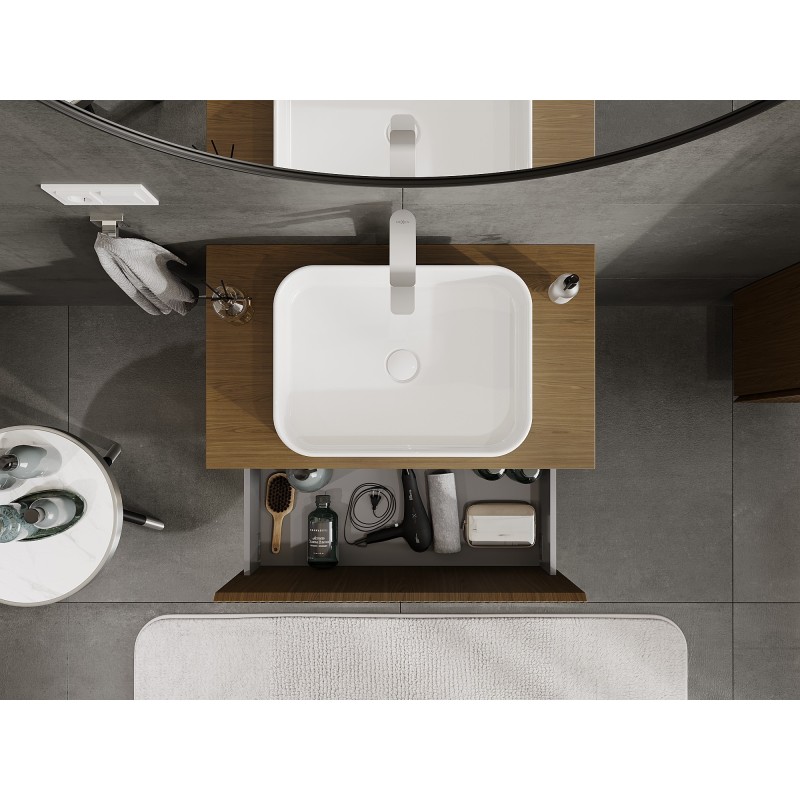 Mexen Rivel bathroom cabinet for washbasin 80 cm with countertop, 1 drawer, grooved, walnut - 91A20-08047-1-BFC86