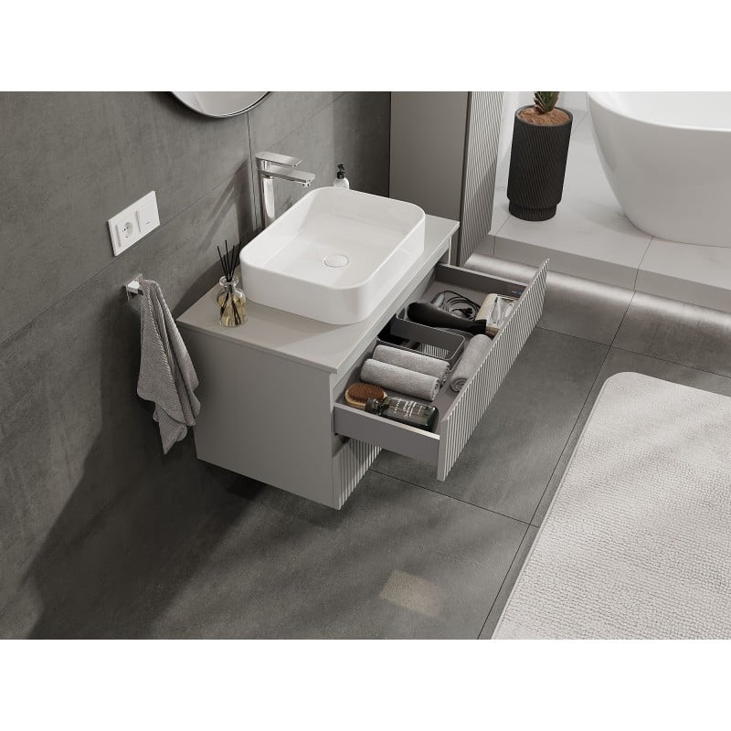 Mexen Rivel 80 cm Vanity Unit with Countertop, 2 Drawers, Fluted, Matte Grey - 91A20-08047-2-BFFC62