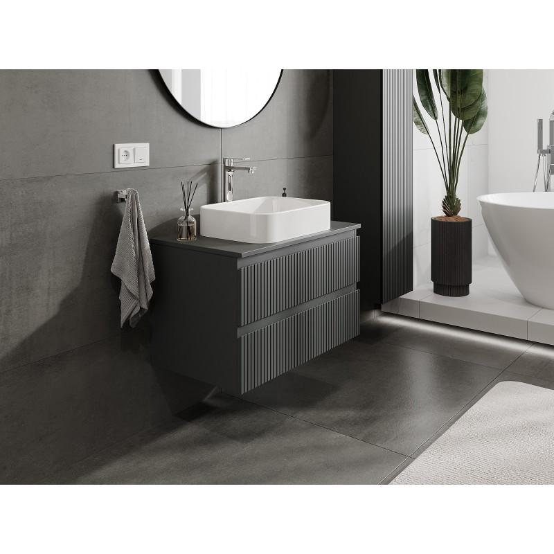 Mexen Rivel 80 cm Bathroom Cabinet Under Sink with Countertop, 2 Drawers, Grooved, Matte Graphite - 91A20-08047-2-BFFC66