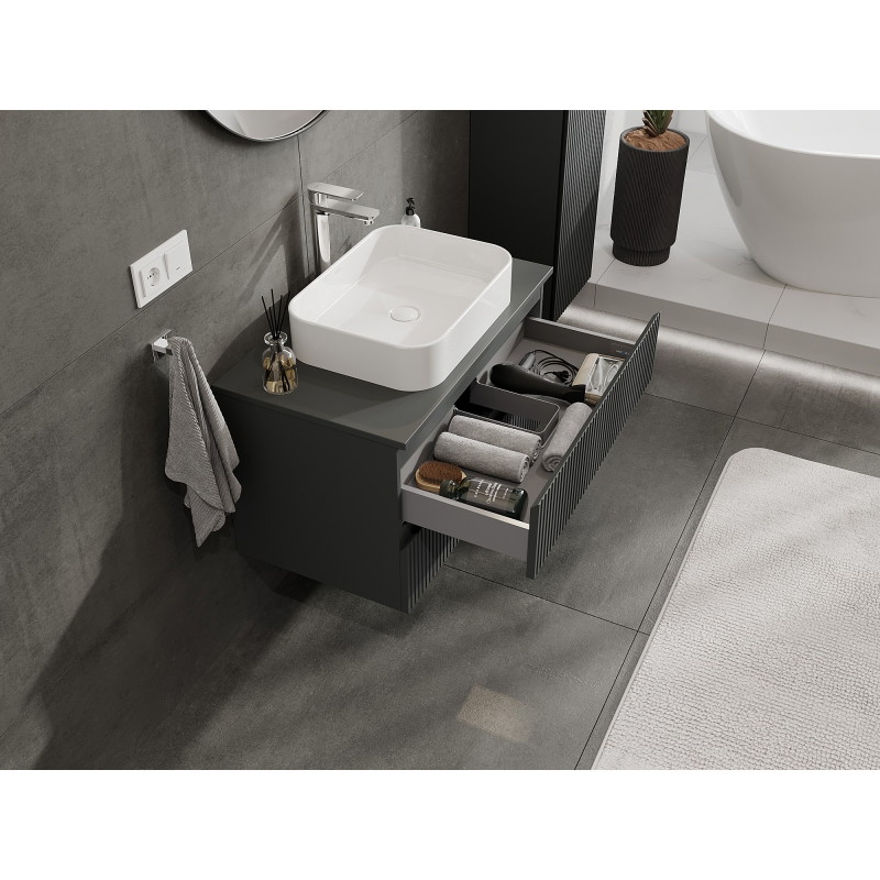 Mexen Rivel 80 cm Bathroom Cabinet Under Sink with Countertop, 2 Drawers, Grooved, Matte Graphite - 91A20-08047-2-BFFC66